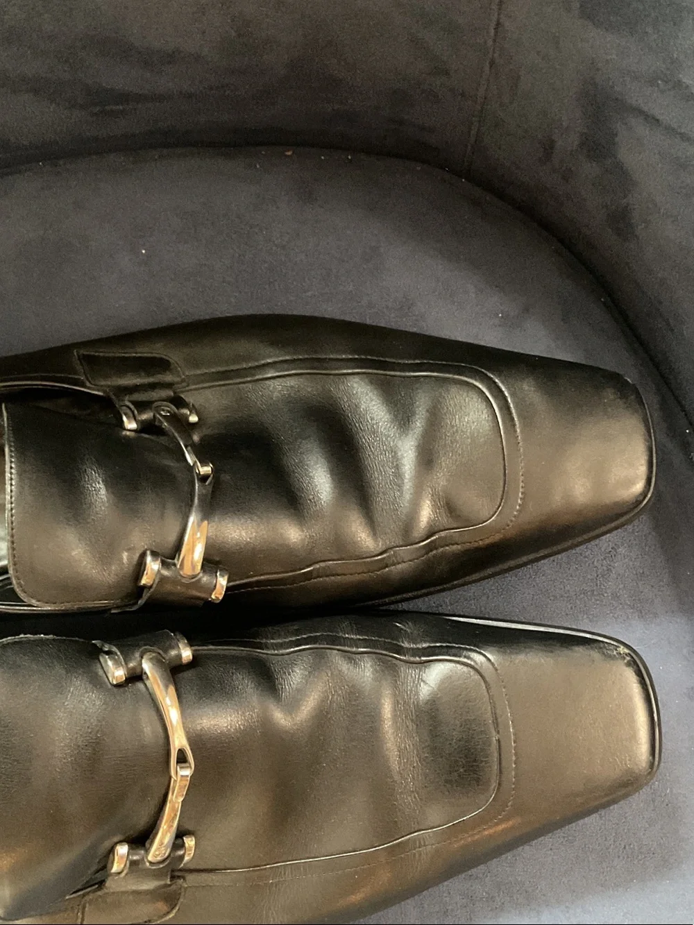 Gucci Black Leather Silver Bit Slip-On Loafers